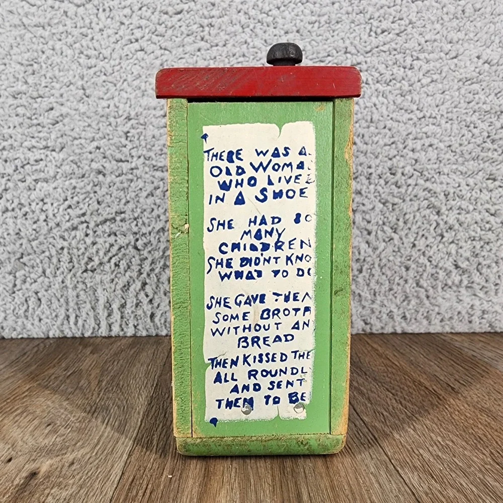 Vintage Learn to‎ Tie Shoes Toy Nursery Rhyme Decor Folk Art Old Woman Who Lived